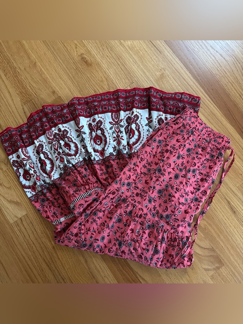 APRICOT Pink Red Floral Tiered Skirt